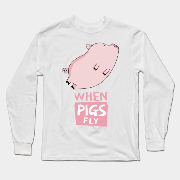 Cute Pinky Pig Flying Long Sleeve T-Shirt by KewaleeTee